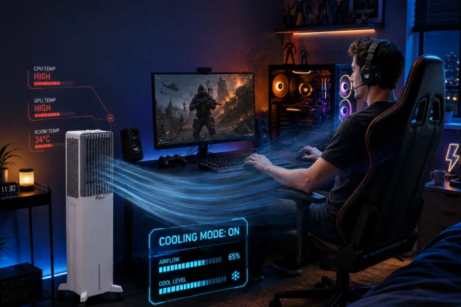 Raj Cooling air cooler in a gaming room
